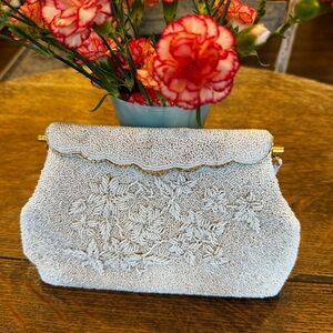 Vintage 1950s Floral Beaded Evening Bag Hong Kong Cocktail Purse